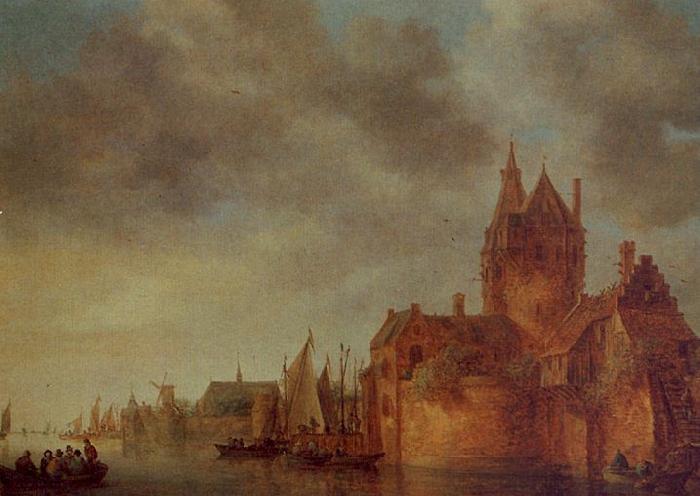 Jan van  Goyen A Castle by a River with Shipping at a Quay oil painting image